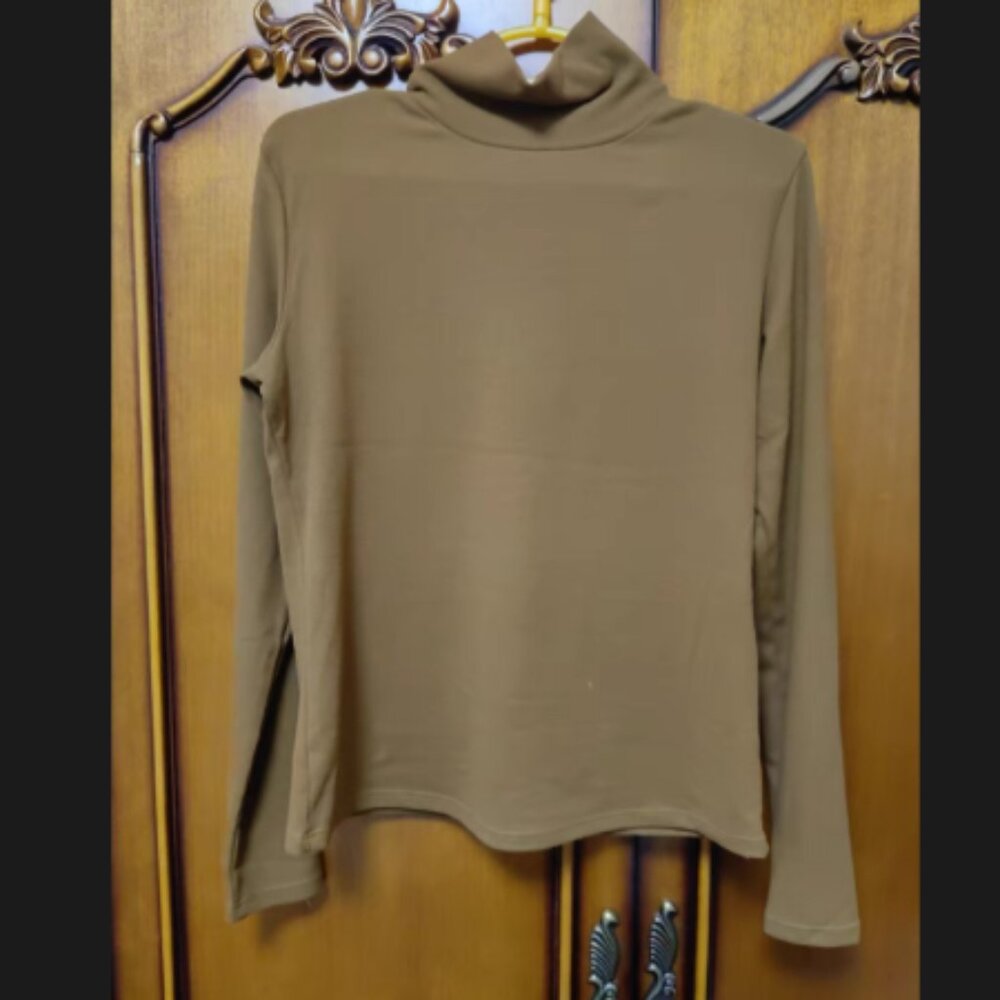 Khaki Turtleneck Long-Sleeve Top